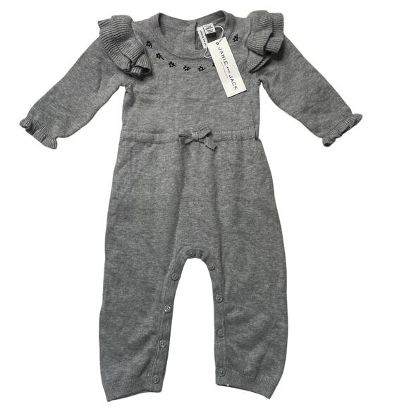 NWT Janie and Jack Grey Floral Ruffle Sweater Jumpsuit One Piece Sz 3-6 Months